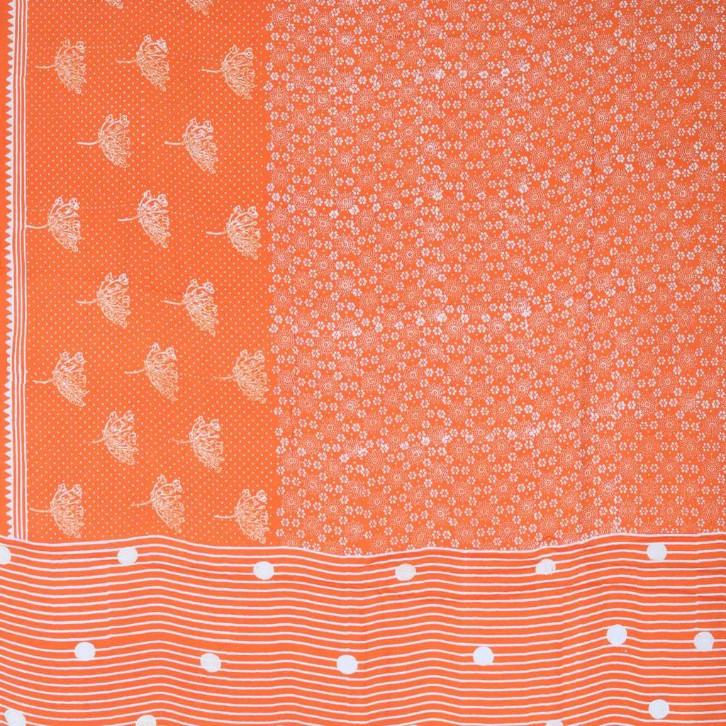 Vibrant Orange Printed Satin Silk Saree With Floral Motifs