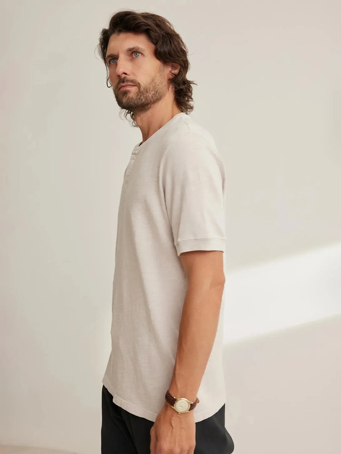 Vito Slub Henley Tee - Cement