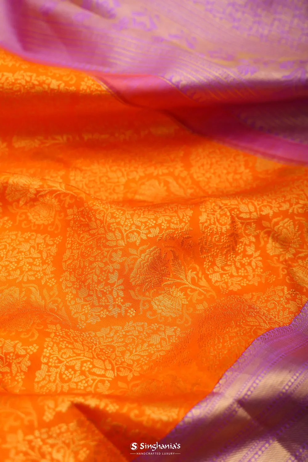 Vivid Orange Jaal Kanjivaram Silk Saree