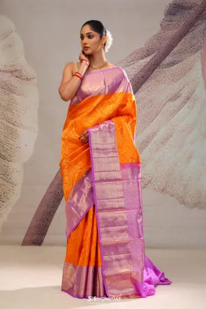 Vivid Orange Jaal Kanjivaram Silk Saree