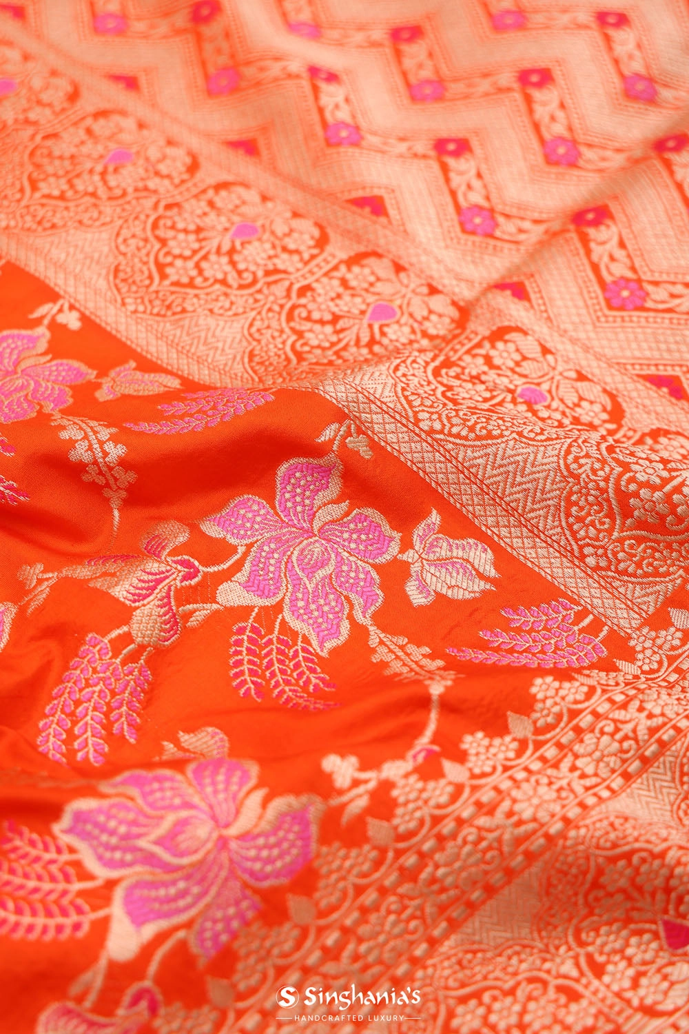 Vivid Orange Jaali Banarasi Silk Saree