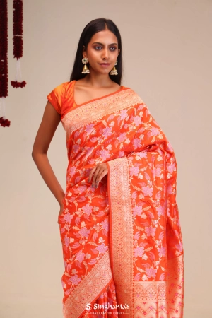 Vivid Orange Jaali Banarasi Silk Saree
