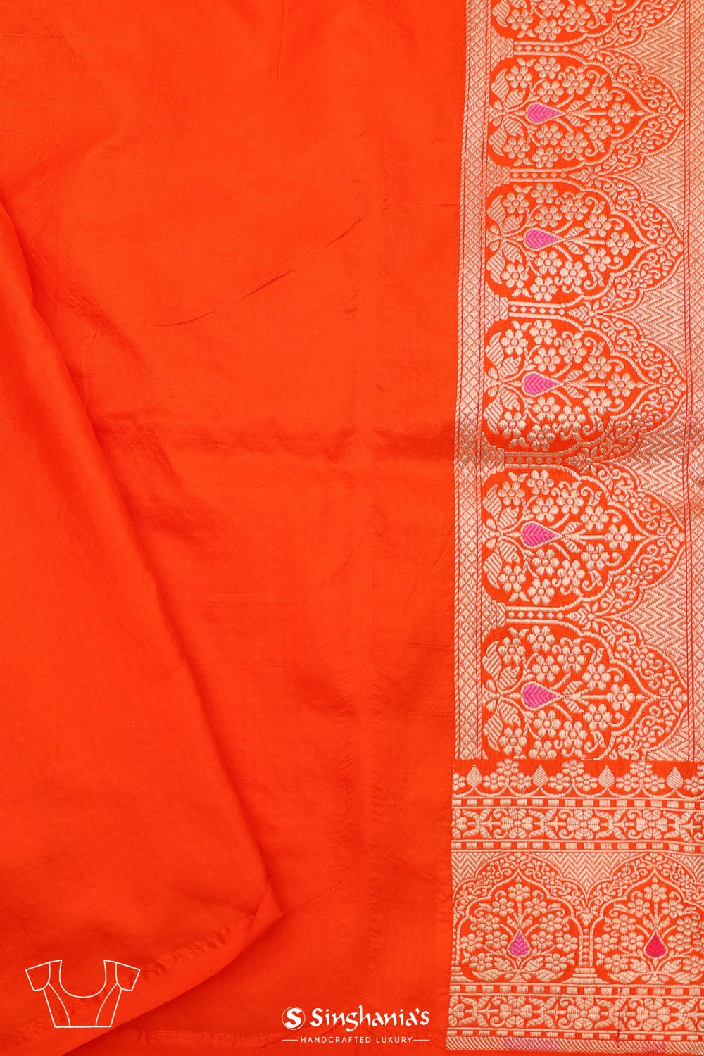 Vivid Orange Jaali Banarasi Silk Saree