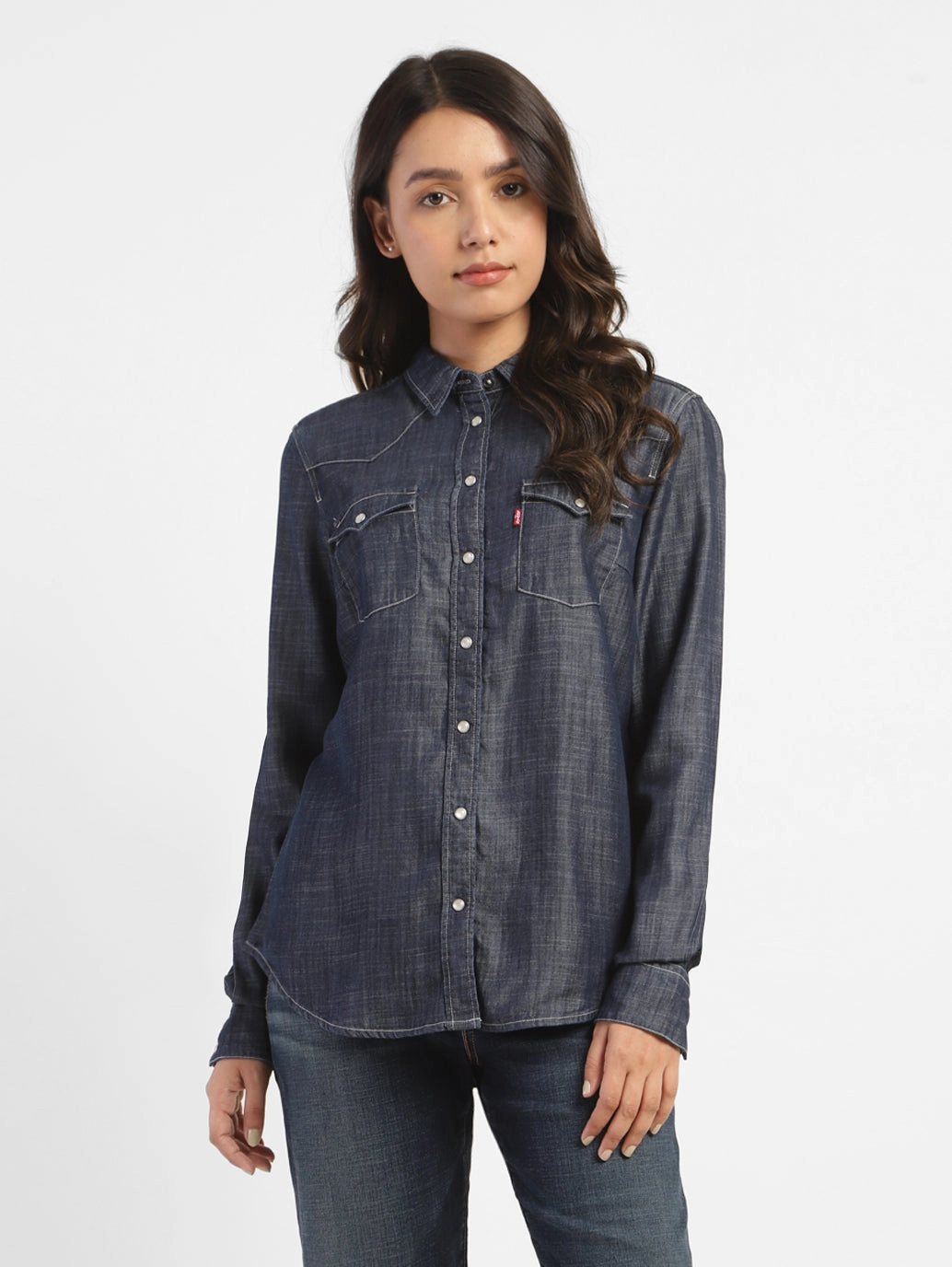 Women's Solid Shirt Collar Shirt