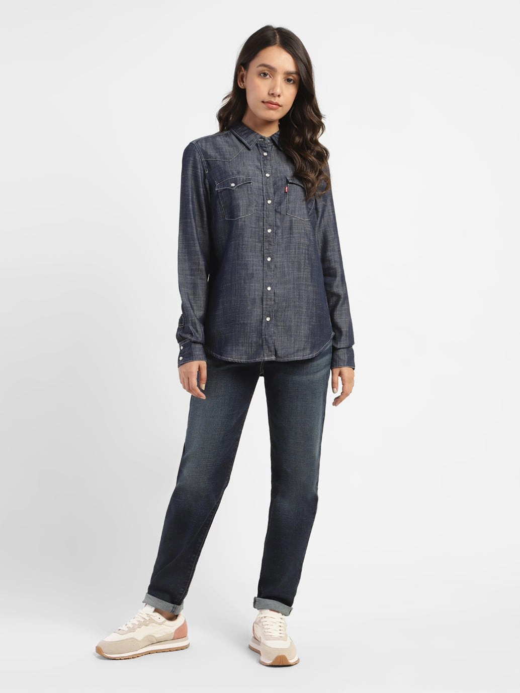 Women's Solid Shirt Collar Shirt