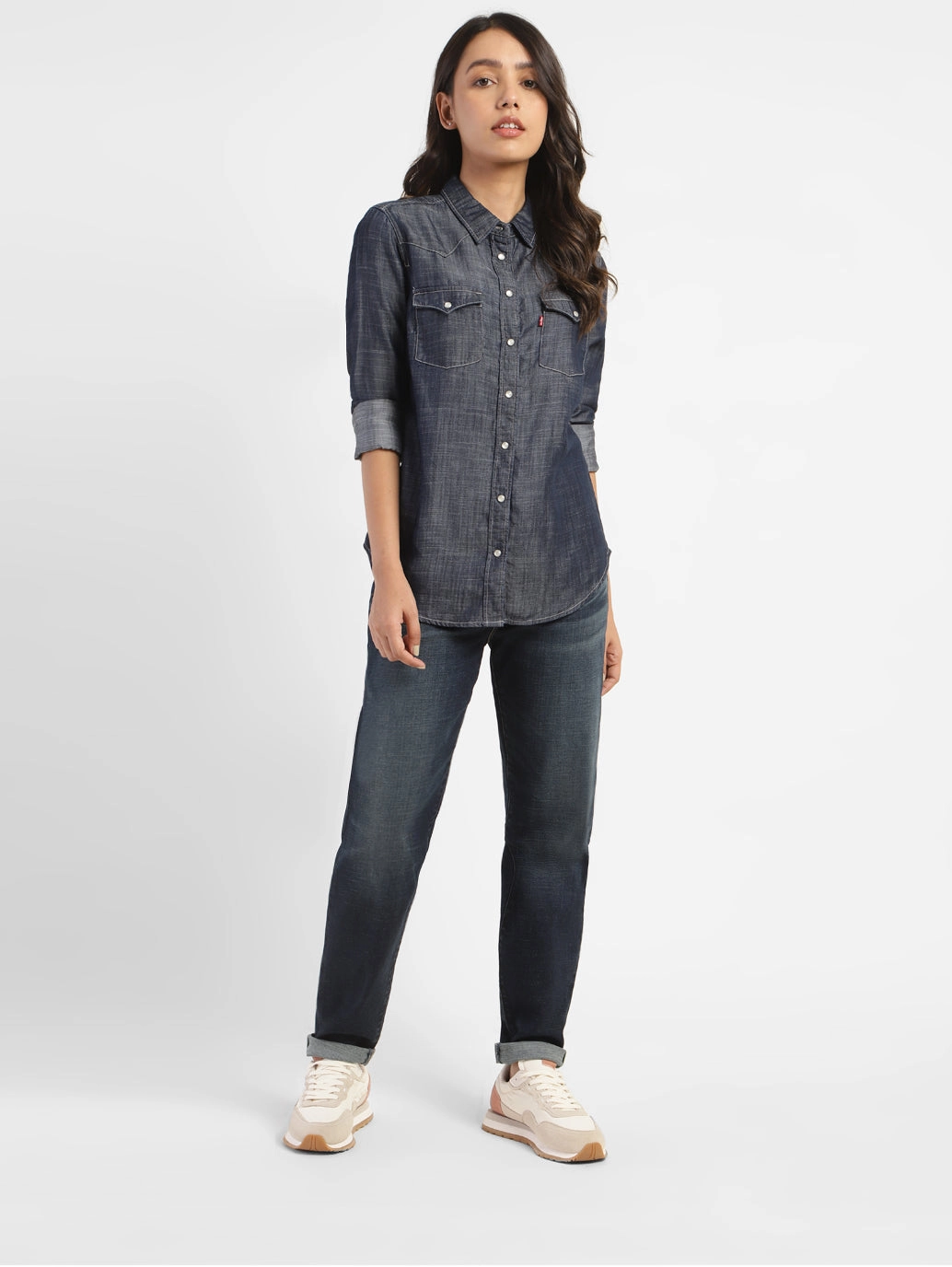 Women's Solid Shirt Collar Shirt