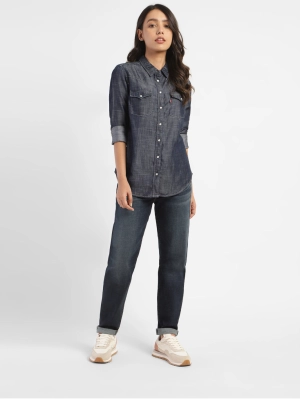 Women's Solid Shirt Collar Shirt