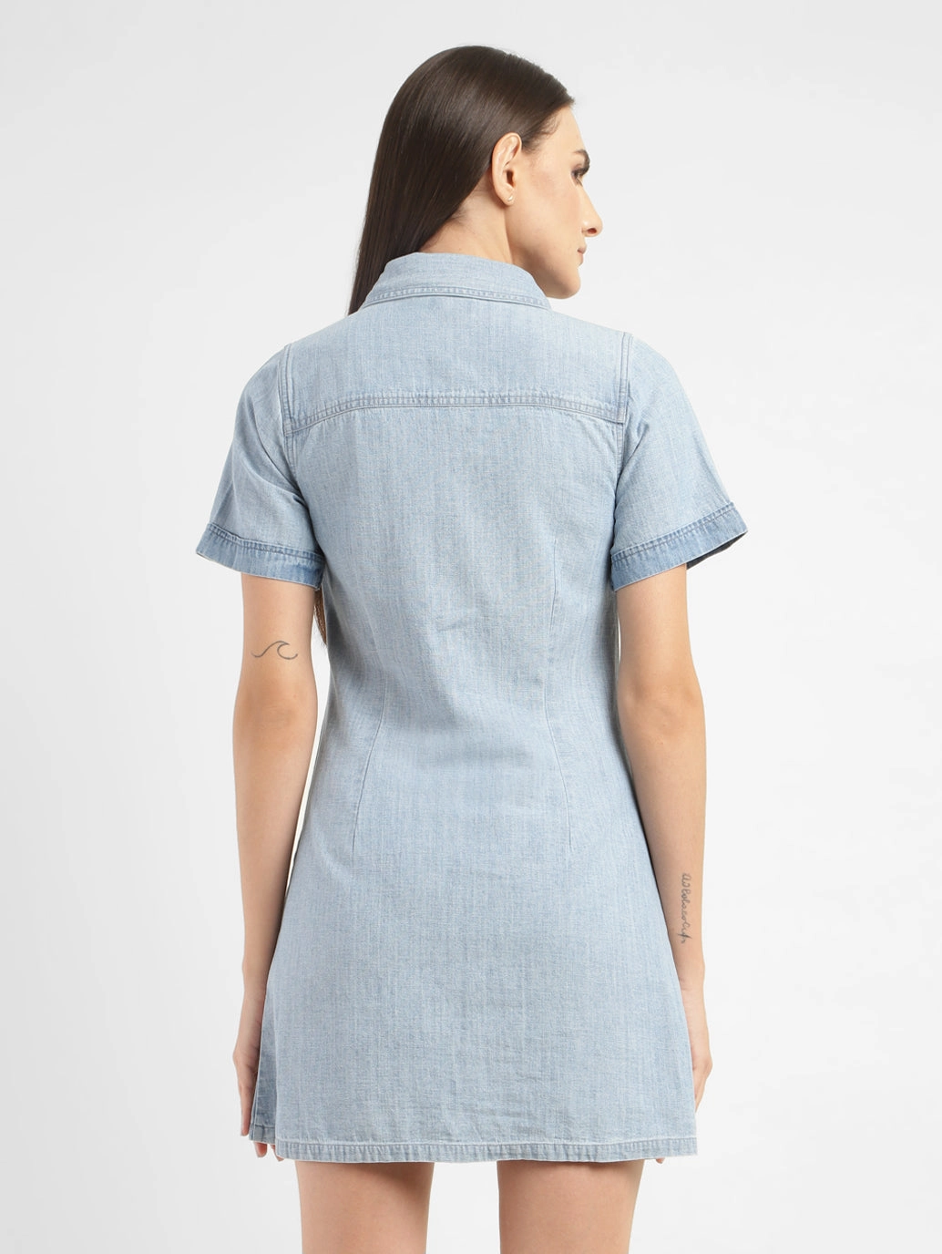 Women's Solid Spread Collar Denim Dress