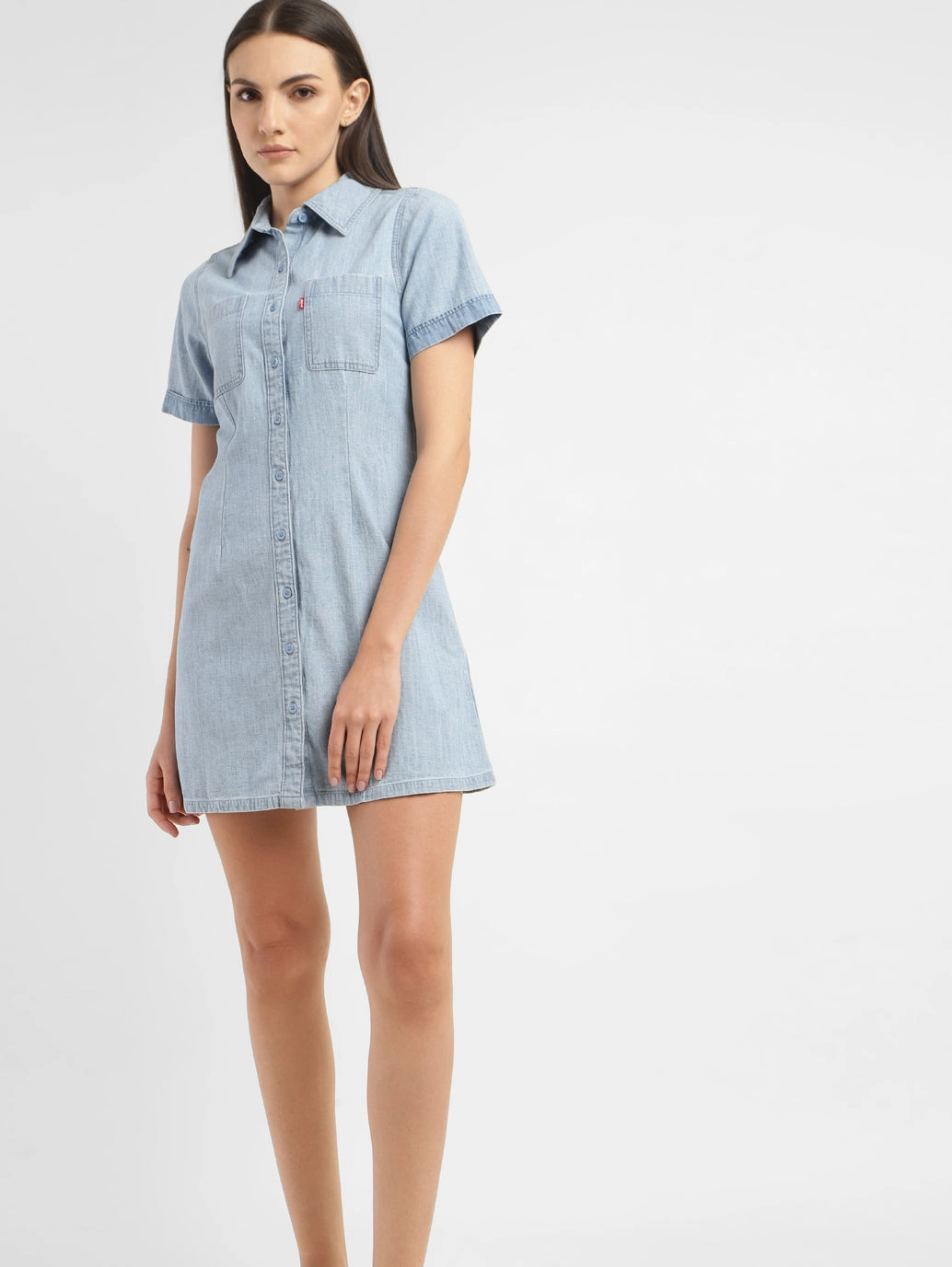 Women's Solid Spread Collar Denim Dress