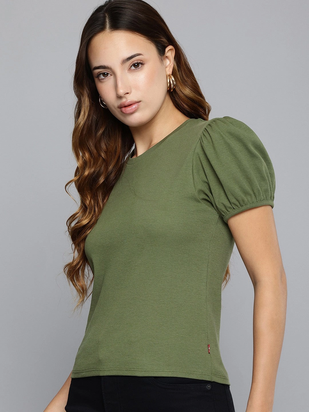 Women's Textured Green Crew Neck Top