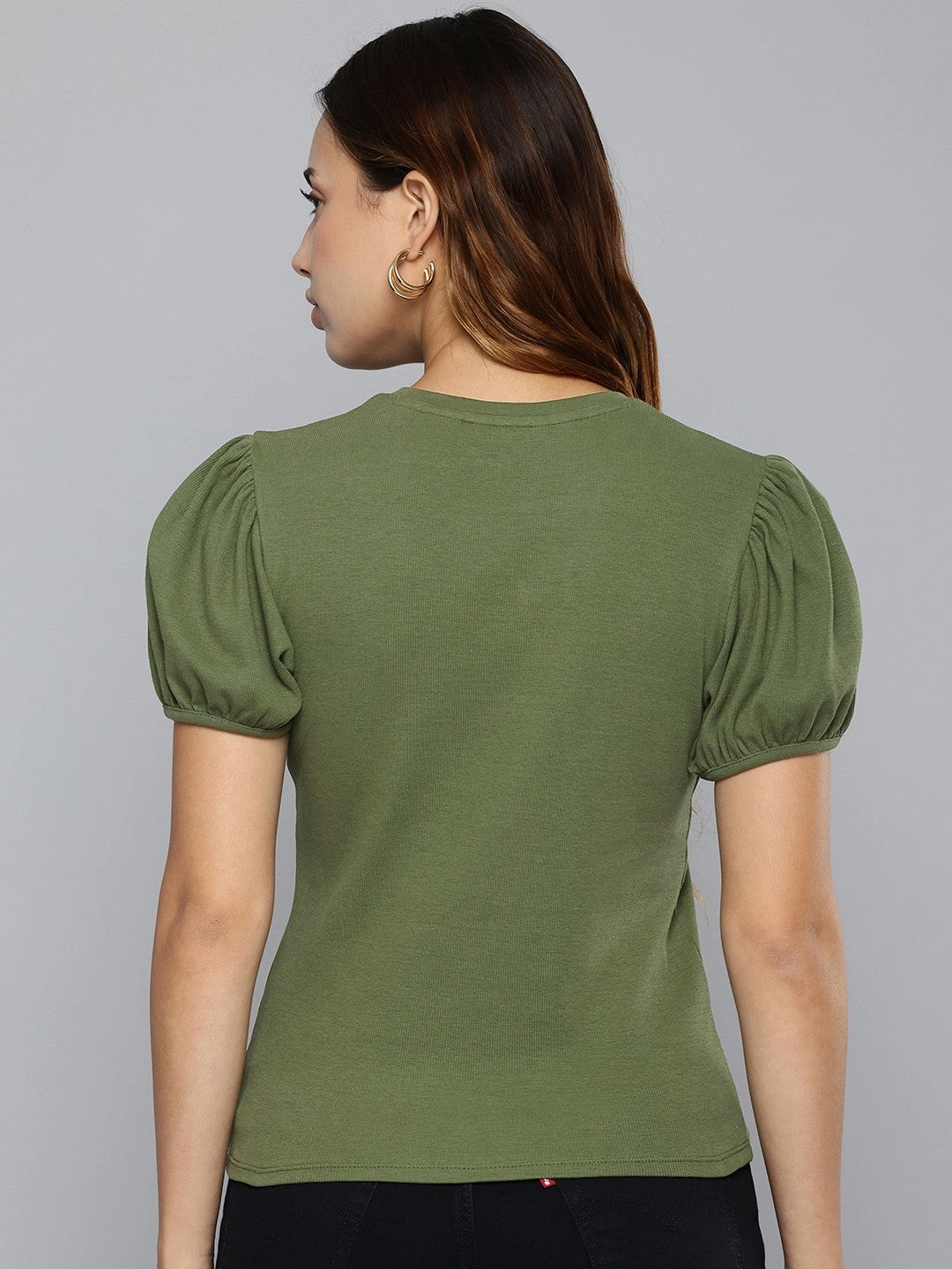 Women's Textured Green Crew Neck Top