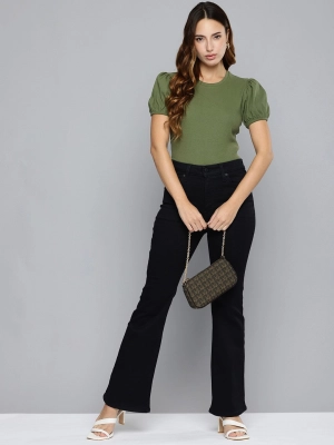 Women's Textured Green Crew Neck Top