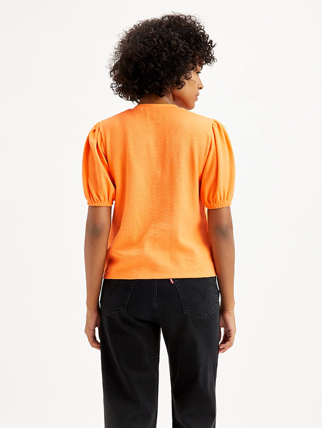 Women's Textured Orange Crew Neck Top