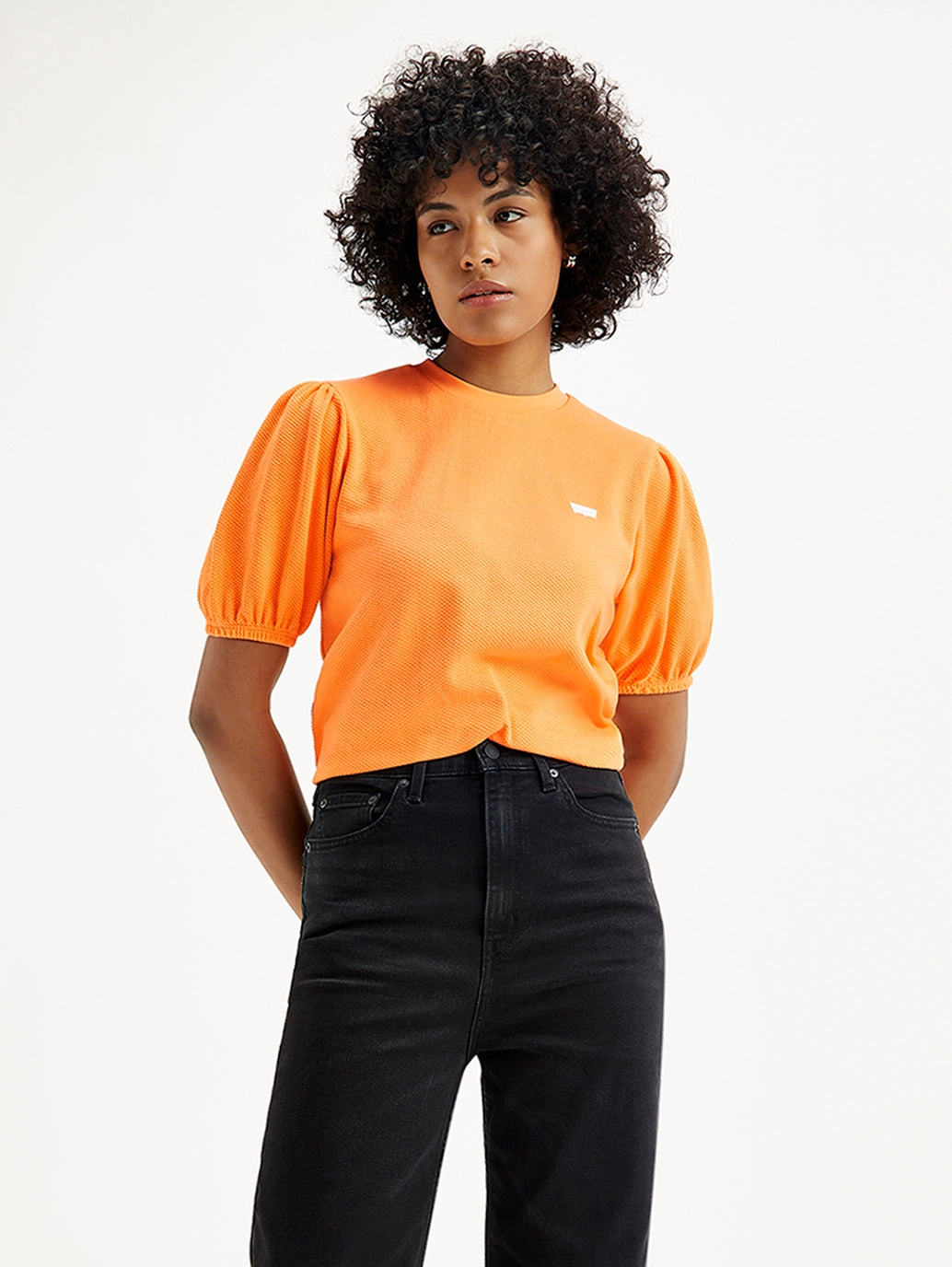 Women's Textured Orange Crew Neck Top