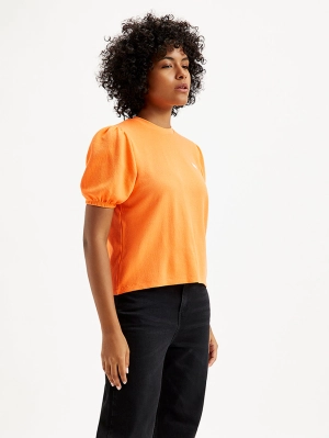 Women's Textured Orange Crew Neck Top