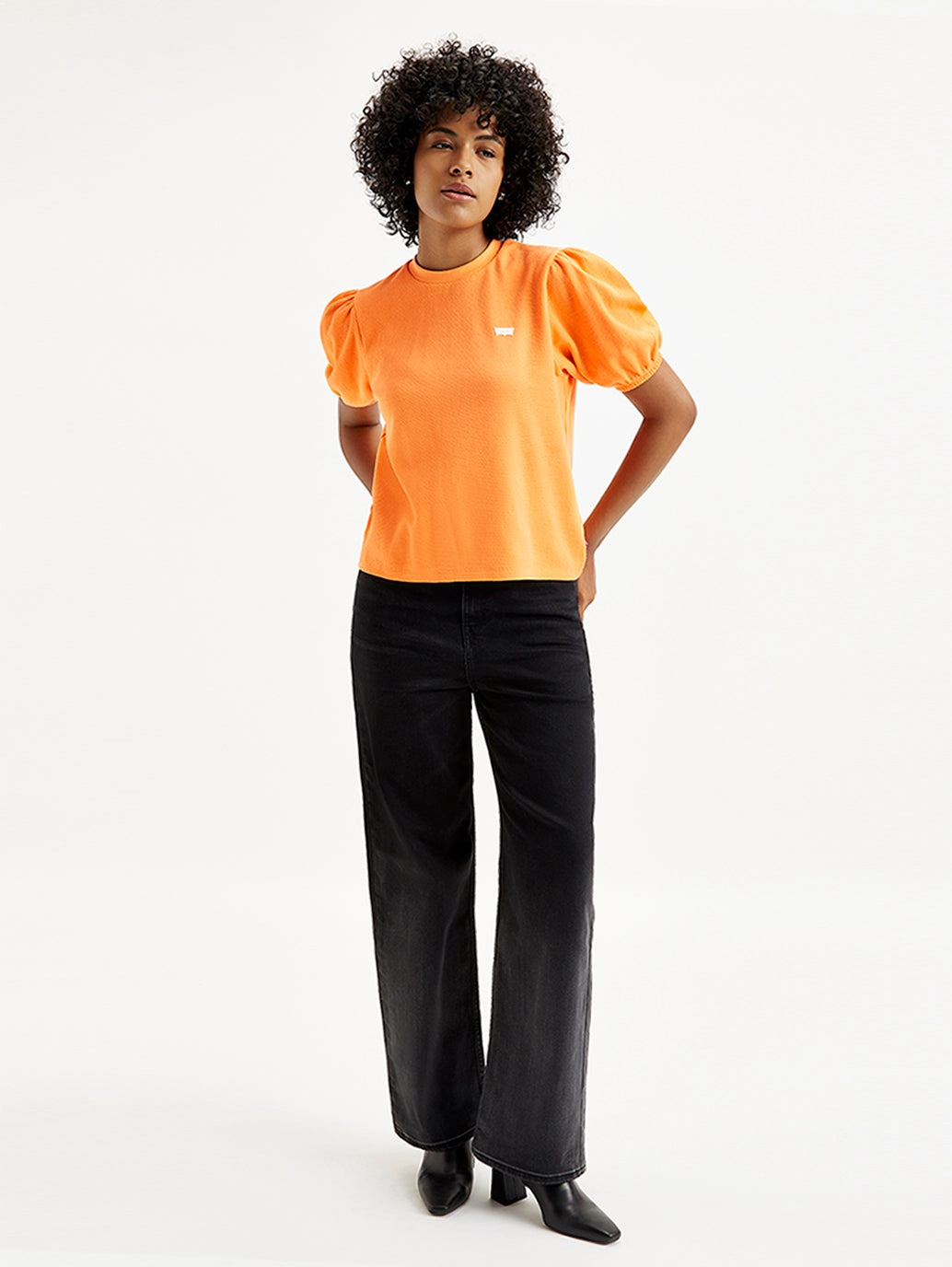 Women's Textured Orange Crew Neck Top