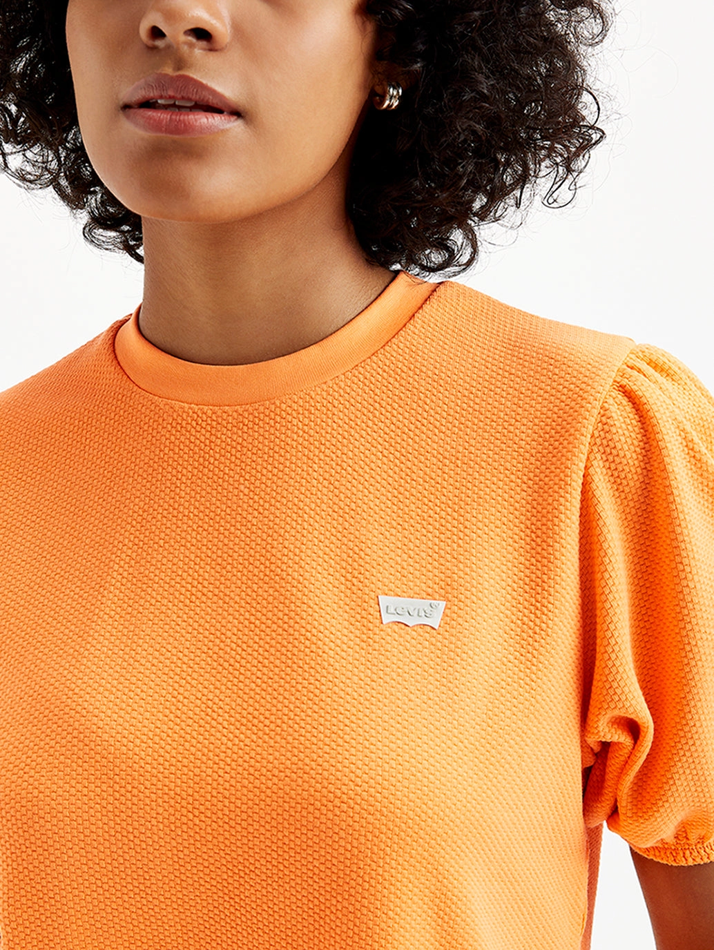 Women's Textured Orange Crew Neck Top