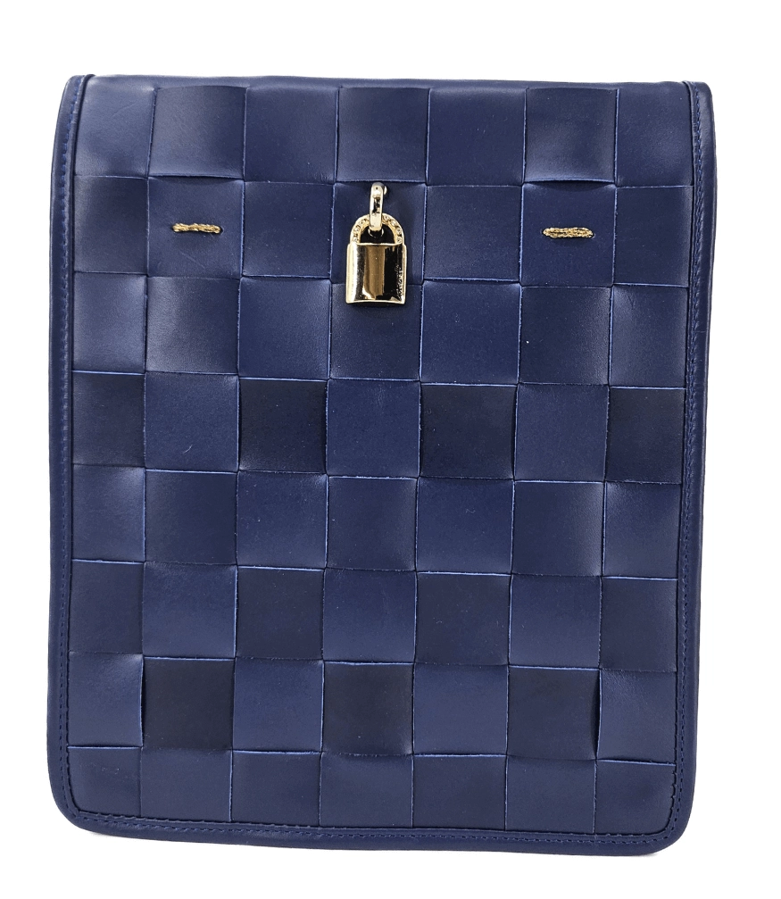 Woven Leather Navy Blue Crossbody Bag