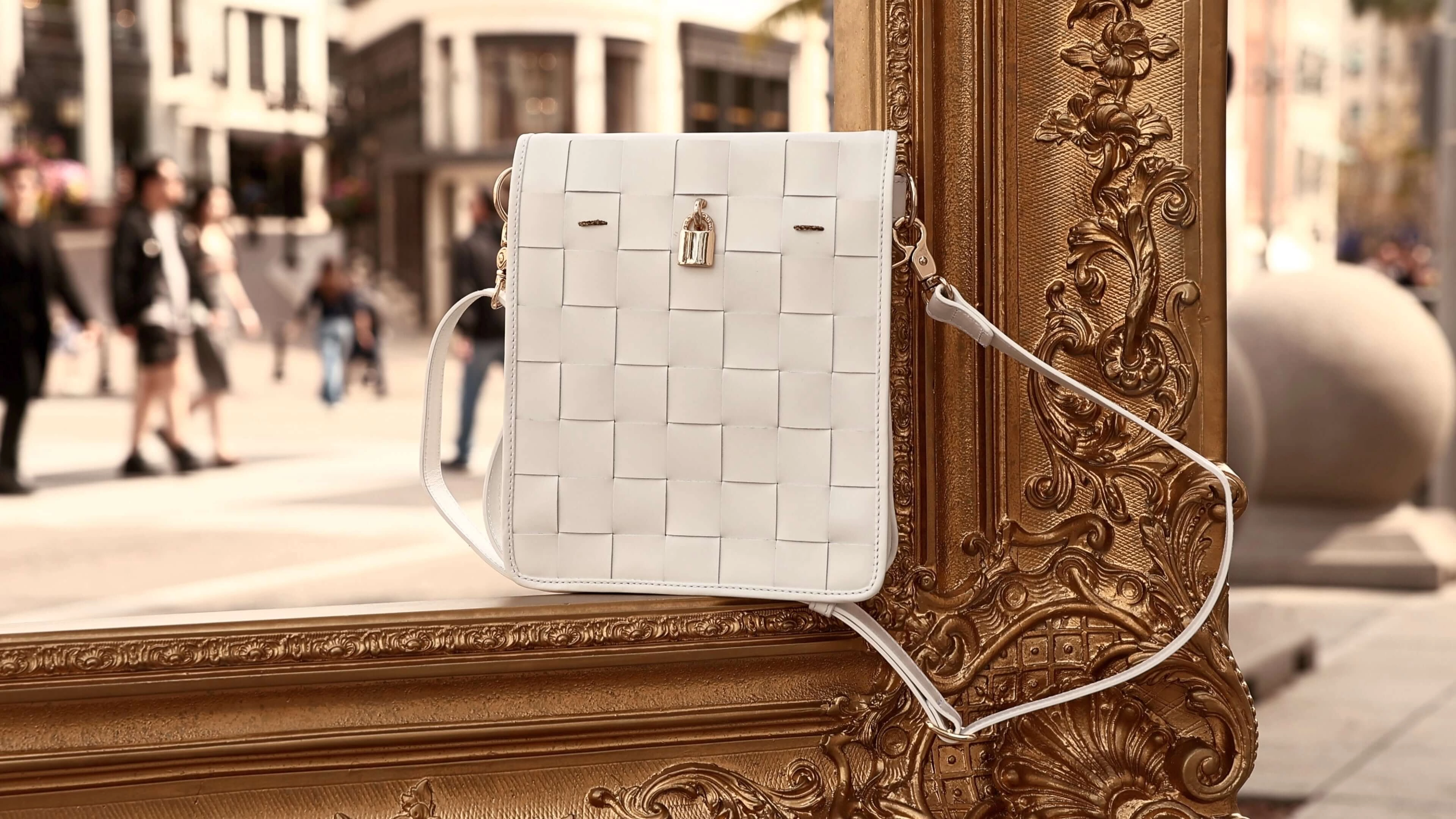 Woven Leather White Crossbody Bag