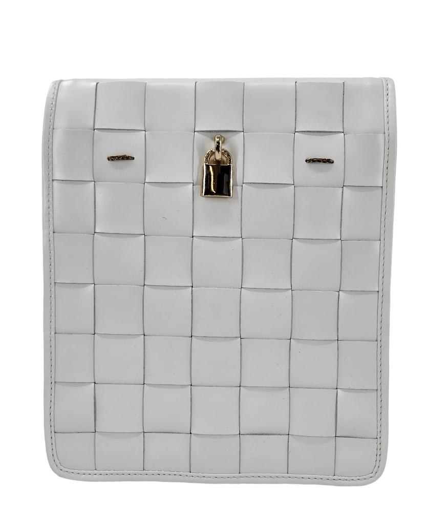 Woven Leather White Crossbody Bag