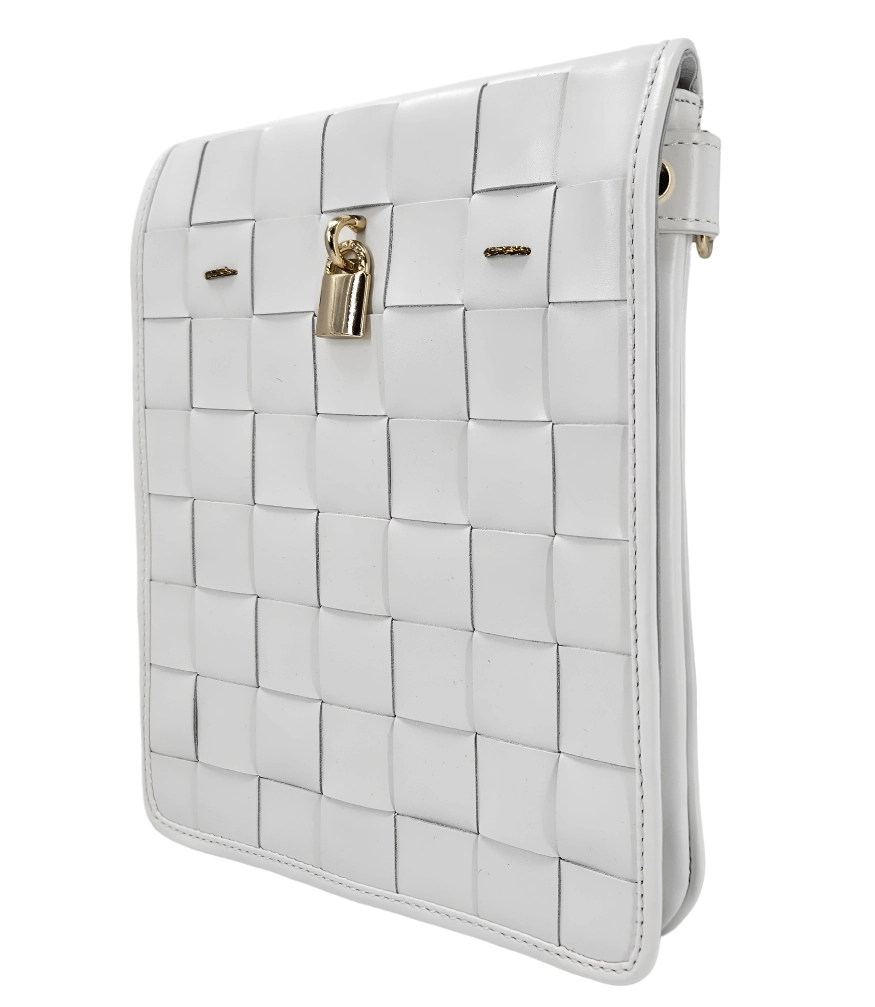 Woven Leather White Crossbody Bag