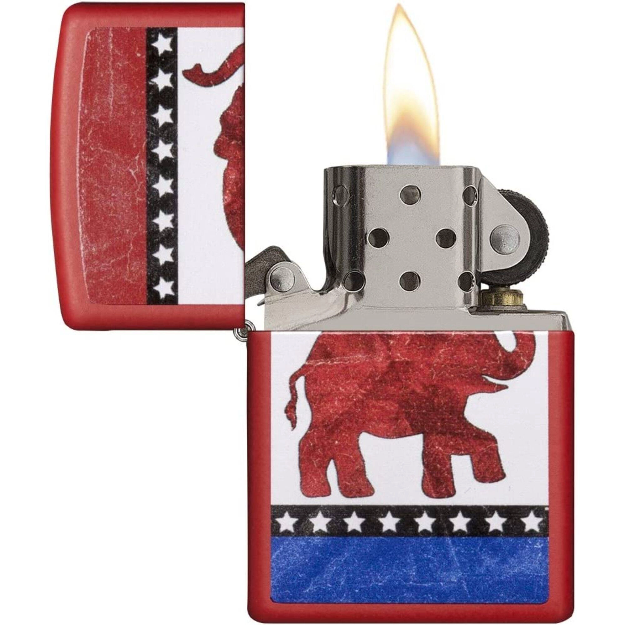 Zippo Windproof Lighter - Republican Elephant Vibrant Red Matte Finish Pocket | 29167