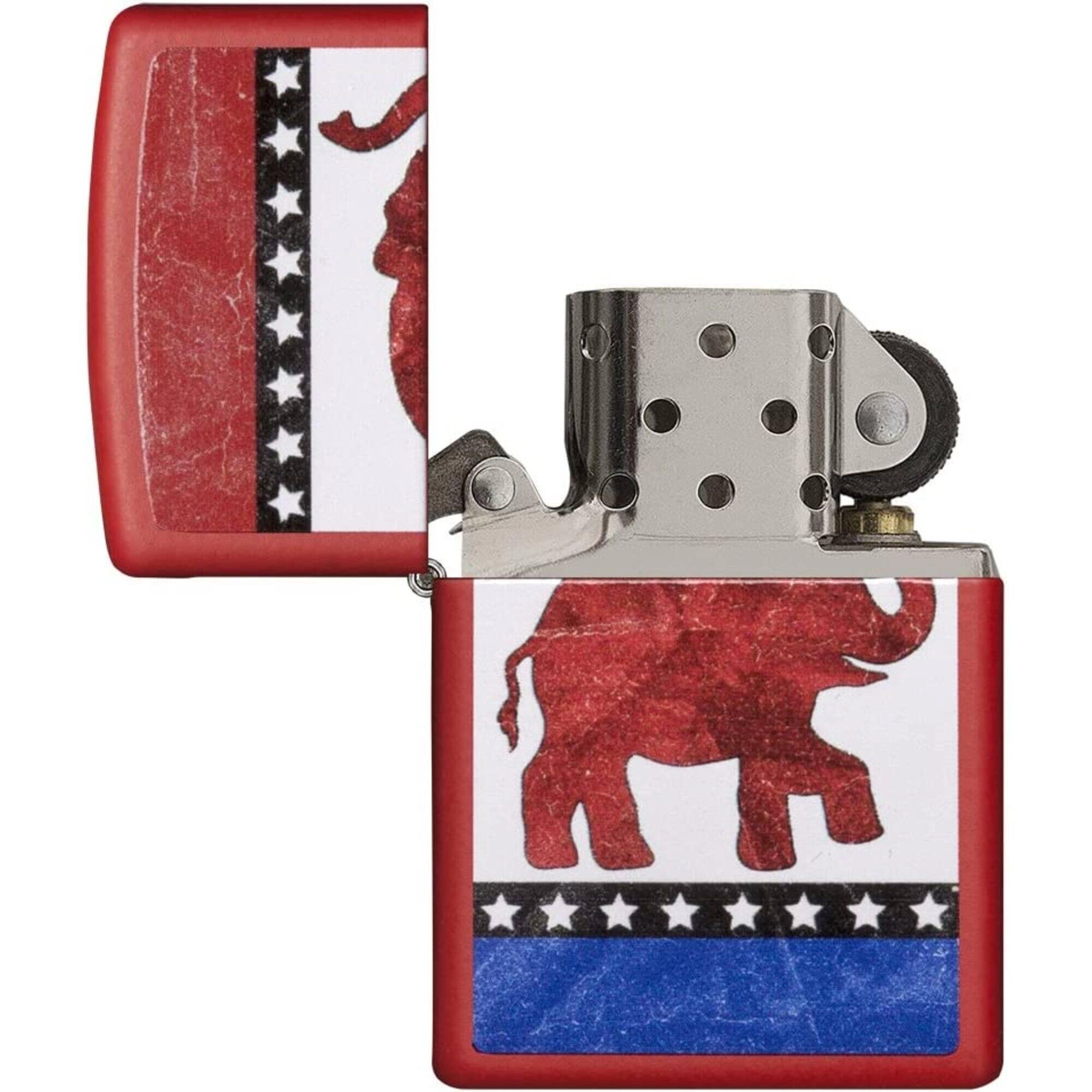 Zippo Windproof Lighter - Republican Elephant Vibrant Red Matte Finish Pocket | 29167