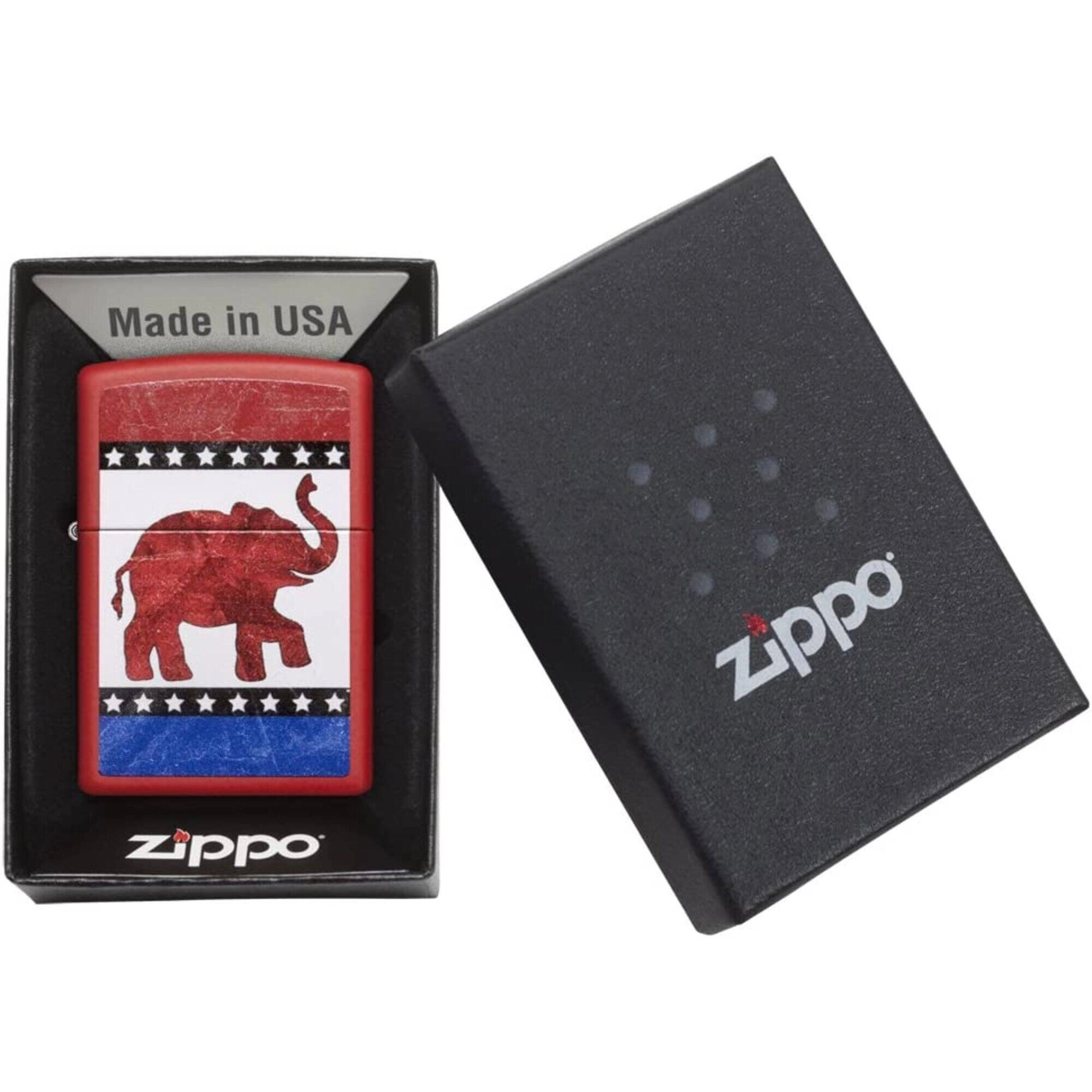 Zippo Windproof Lighter - Republican Elephant Vibrant Red Matte Finish Pocket | 29167
