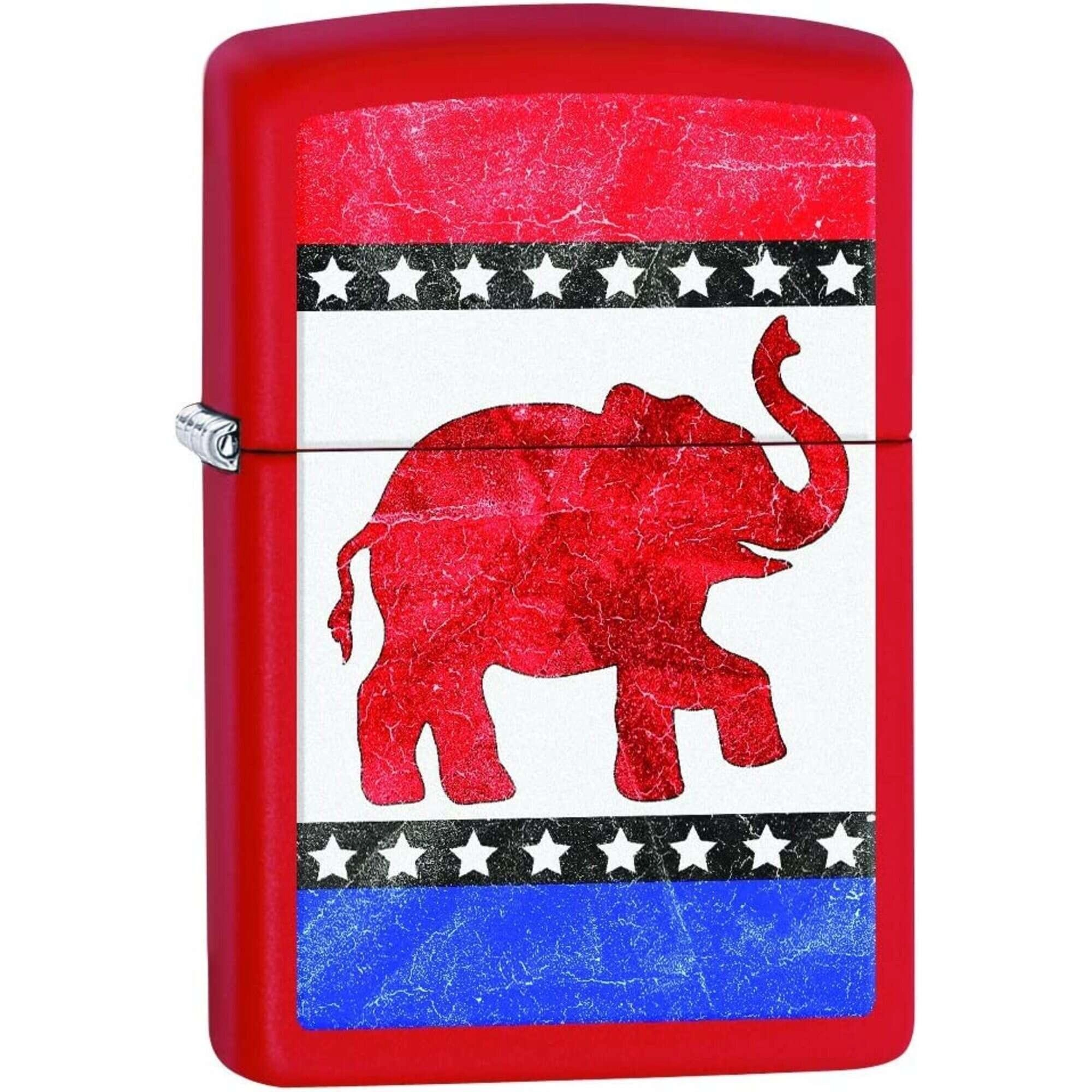 Zippo Windproof Lighter - Republican Elephant Vibrant Red Matte Finish Pocket | 29167